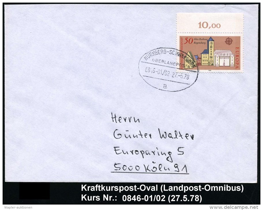 NÜRNBERG-SCHWANDORF/ ÜBERLANDPOST/ 0846-01/ 02/ A 1978 (27.5.) Oval-St. Klar Auf Inl.-Bf. (Mi.970) - Sonstige & Ohne Zuordnung