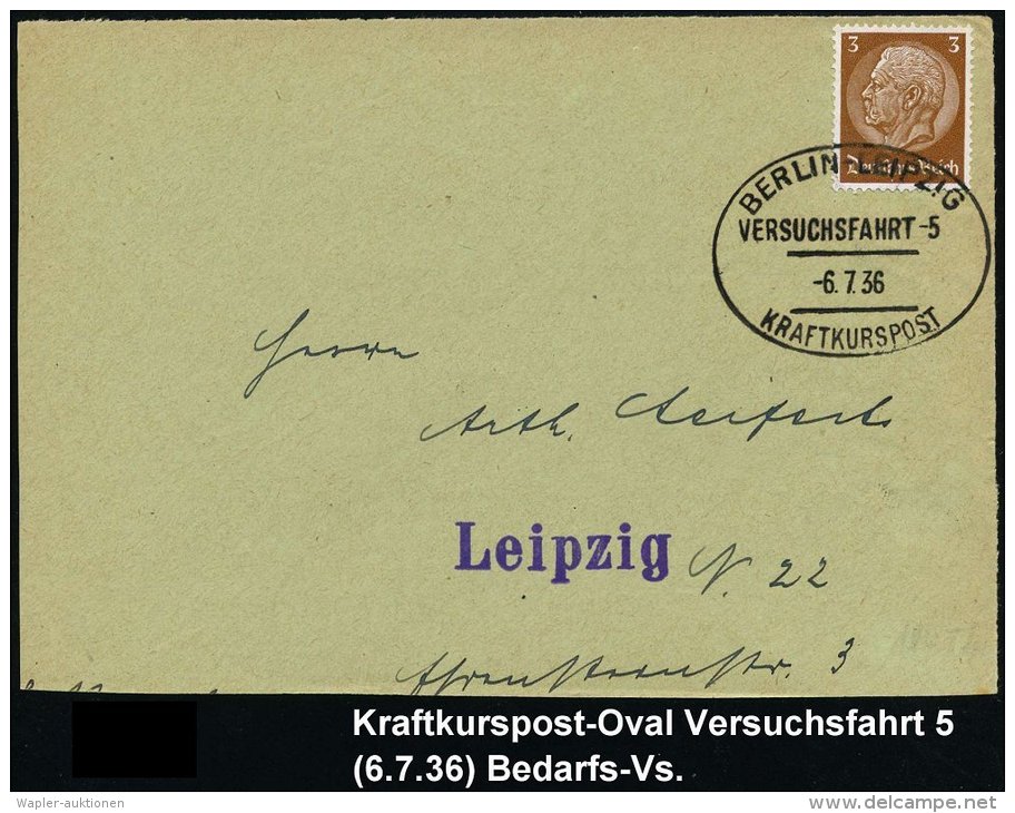 BERLIN-LEIPZIG/ VERSUCHSFAHRT-5/ KRAFTKURSPOST 1936 (6.7.) Oval-St. Type I Klar Auf Bedarfs-Vs. + Faksimile... - Sonstige & Ohne Zuordnung