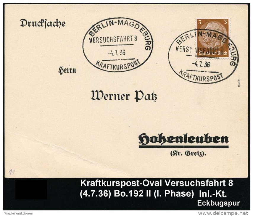 BERLIN-MAGDEBURG/ VERSUCHSFAHRT 8/ KRAFTKURSPOST 1936 (4.7.) Oval-St Klar Auf Inl.Kt. (Bugspur) + Kopie Mercedes... - Sonstige & Ohne Zuordnung