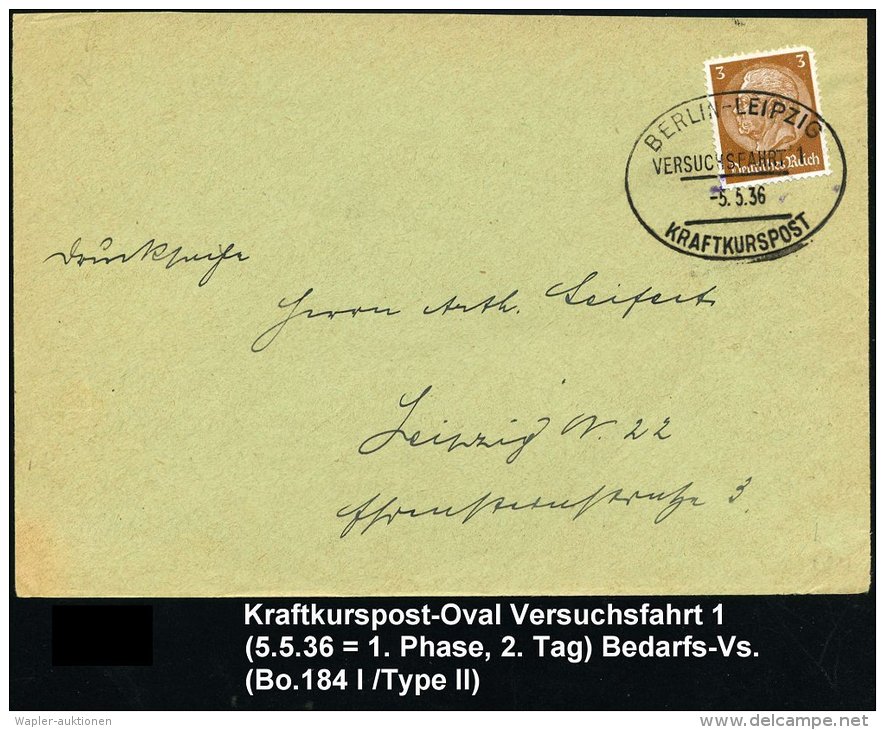 BERLIN-LEIPZIG/ VERSUCHSFAHRT 1/ KRAFTKURSPOST 1936 (5.5.) Seltener Oval-St Von Der Eröffnungsfahrt! ,... - Sonstige & Ohne Zuordnung