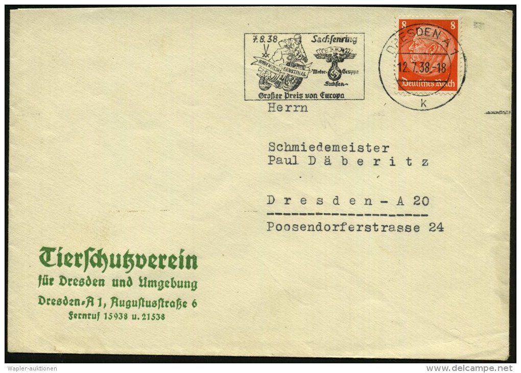 DRESDEN A1/ K/ 7.8.38/ Sachsenring/ NSKK/ HOHENSTEIN-ERNSTTHAL/ Großer Preis V.Europa 1938 (12.7.) Seltener... - Other & Unclassified