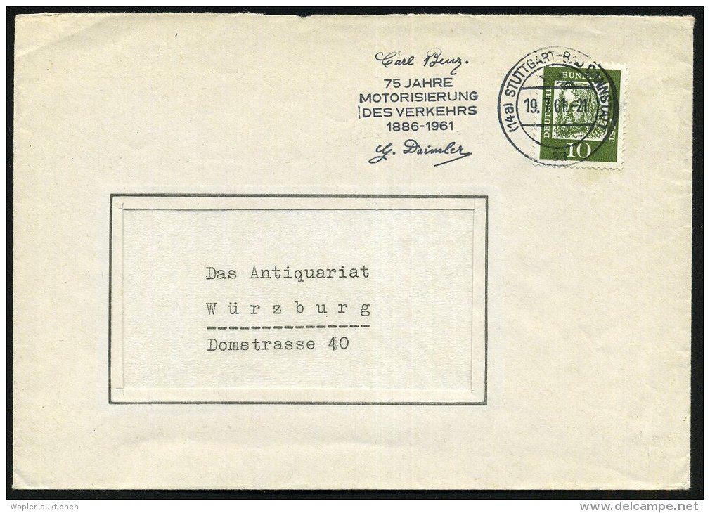 (14a) STUTTGART-BAD CANNSTATT/ Aa/ Carl Benz/ 75 JAHRE/ MOTORISIERUNG/ DES VERKEHRS/ 1886-1961/ G.Daimler 1961... - Other & Unclassified