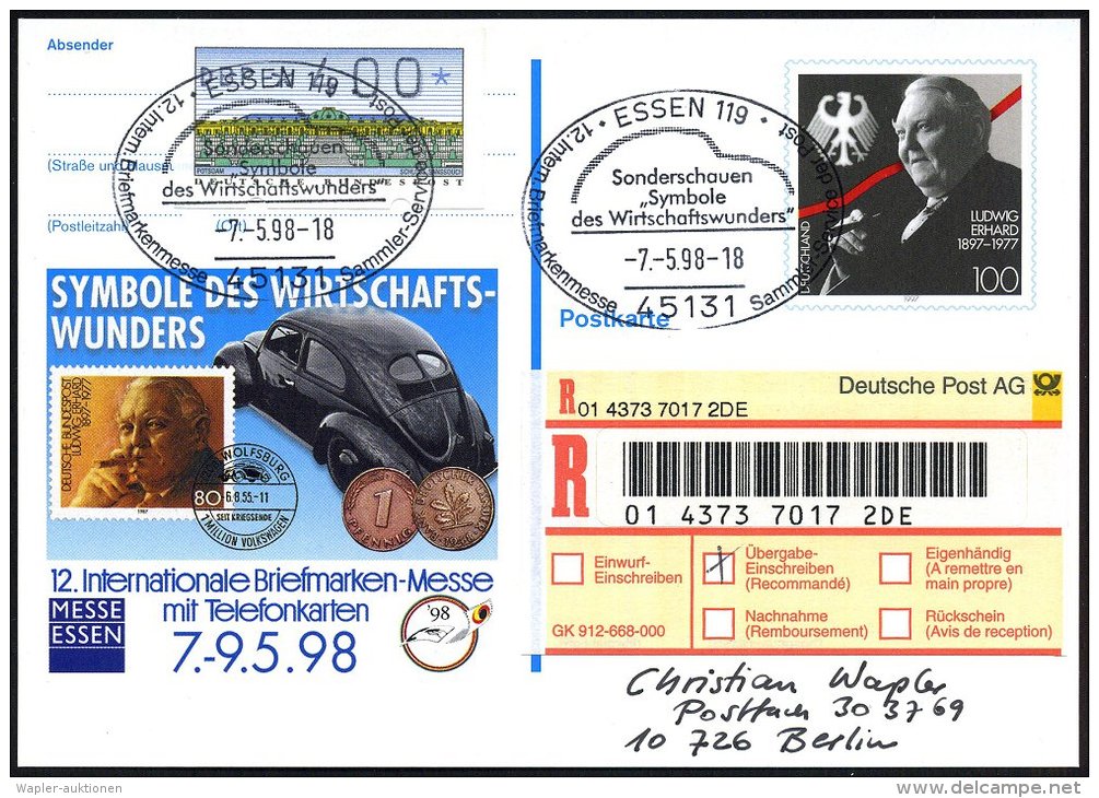 45131 ESSEN 119/ .."Symbole/ Des Wirtschaftswunders".. 1998 (7.5.) SSt = VW-Käfer Silhouette Auf Sonder-P 100... - Other & Unclassified