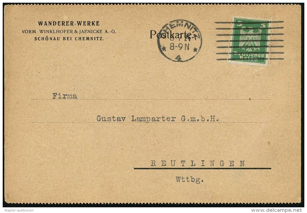 CHEMNITZ/ *4* 1924 (8.7.) MaStrichSt Auf Vordr.-Kt.: WANDERER-WERKE/VORM. WINKLHOFER &amp; JAENICKE AG , Rs.... - Other & Unclassified