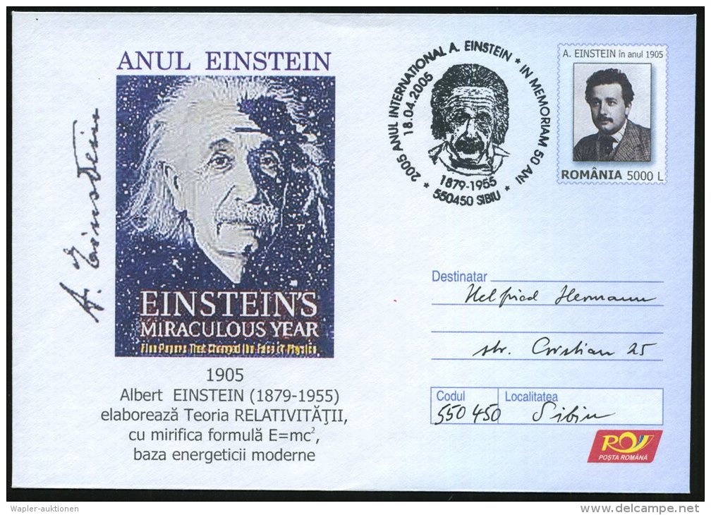 RUMÄNIEN 2005 (18.4.) SSt.: 550450 SIBIU/ ANUL INTERNAT. A. EINSTEIN.. (Kopfbild Alter Einstein) Auf Sonder-U... - Other & Unclassified