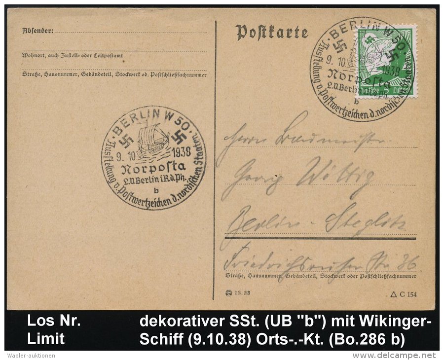 BERLIN W50/ Norposta/ B/ Ausstellung V.Postwertzeichen D.nordischen Staaten 1938 (9.10.) SSt (UB "b") =... - Other & Unclassified