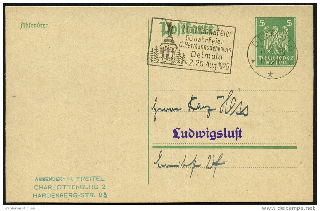 DETMOLD/ **i/ Hermannsfeier/ 50 Jahrfeier/ D.Hermannsdenkmals/ 2.-20.Aug. 1925 (11.5.) Seltener MWSt =... - Other & Unclassified