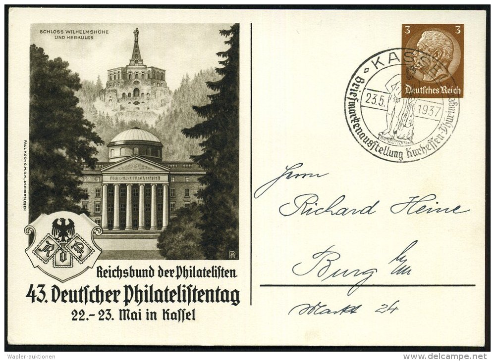 KASSEL/ Briefm.Ausstellung Kurhessen-Thüringen 1937 (23.5.) SSt = Herkules (mit Keule) Auf PP 3 Pf.Hindenbg.:... - Other & Unclassified
