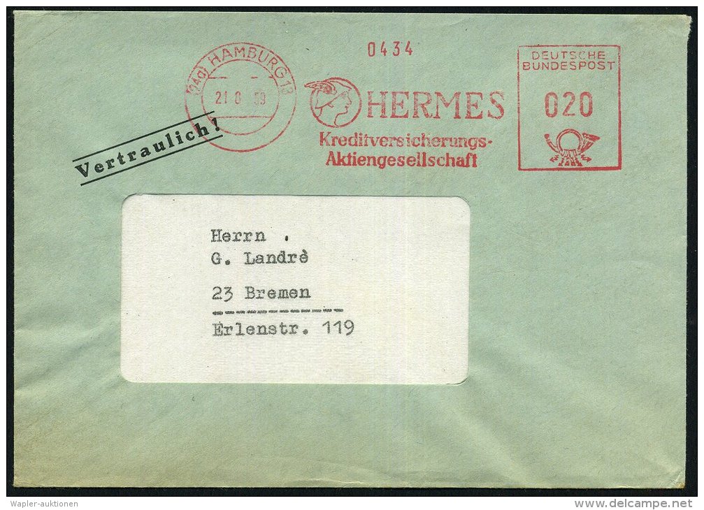 (24a) HAMBURG 13/ HERMES/ Kreditversicherungs-/ Aktienges. 1959 (21.8.) AFS = Merhur-/Hermeskopf ( = Interzonen-u.... - Other & Unclassified