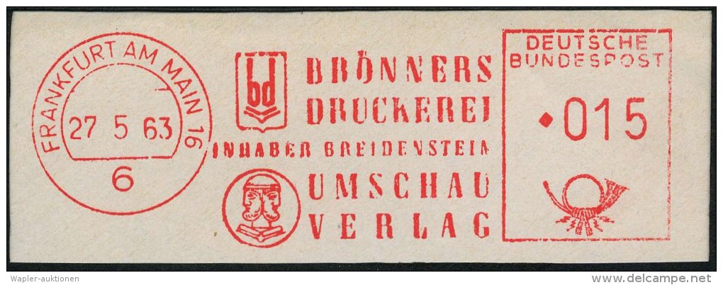 6 FRANKFURT AM MAIN 16/ ..UMSCHAU/ VERLAG 1963 (27.5.) AFS = Janus-Kopf , Klar Gest. Inl.-Bf. (Dü.E-23DO) - Autres & Non Classés