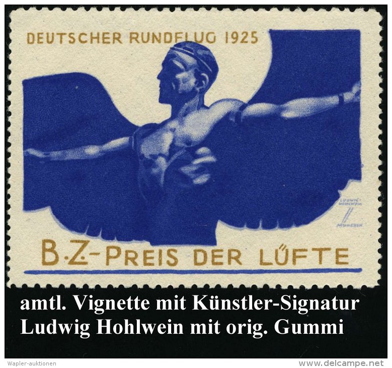 Berlin 1925 Amtl. Color-Vignette: DEUTSCHER RUNDFLUG "B.Z.-PREIS DER LÜFTE" = Ikarus , Sign. Ludwig Hohlwein,... - Other & Unclassified