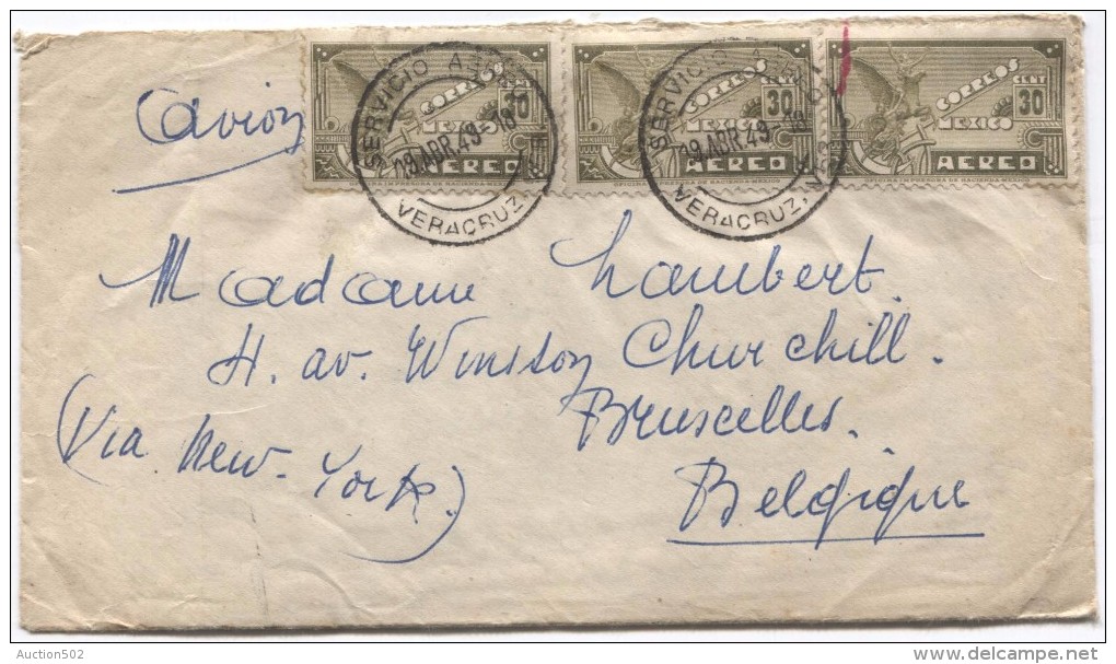 Mexico-Mexique Air Mail Cover Veracruz 29/4/1949 Via New York To Brusses Belgium PR2926 - Mexique