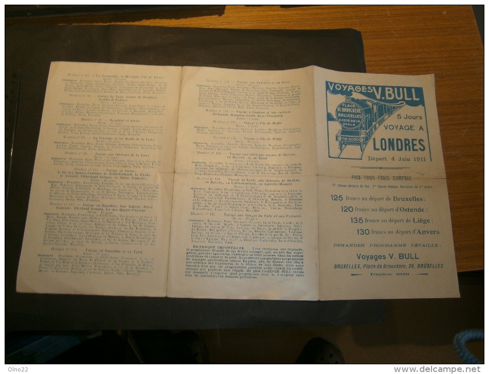 BRUXELLES VOYAGES V.BULL - Place De Brouckère 26 - 5 JOURS A LONDRES DEPART LE 4 JUIN 1911- Dépliant Publicitaire - Publicités