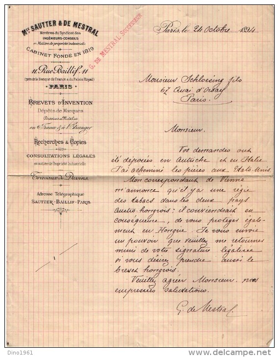 VP3579 - Tabac - Lettre De Mr MESTRAL Ingénieur Conseil à PARIS Pour Mr SCHLOESING - Documenten