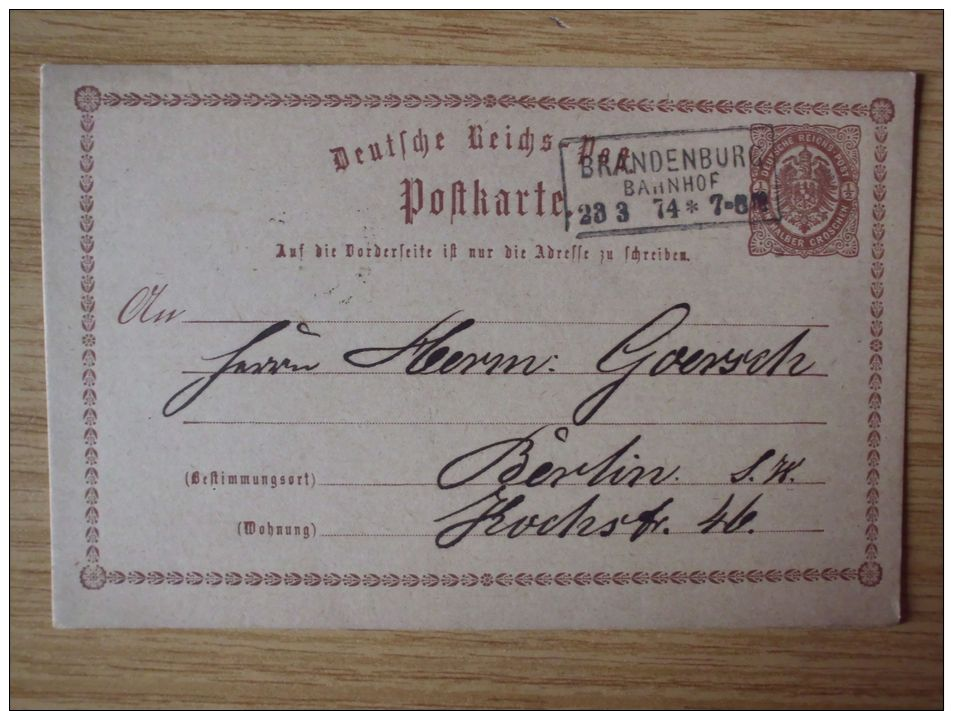 28.03.1874 GSK Mit STEMPEL Von BRANDENBURG BAHNHOF - Storia Postale