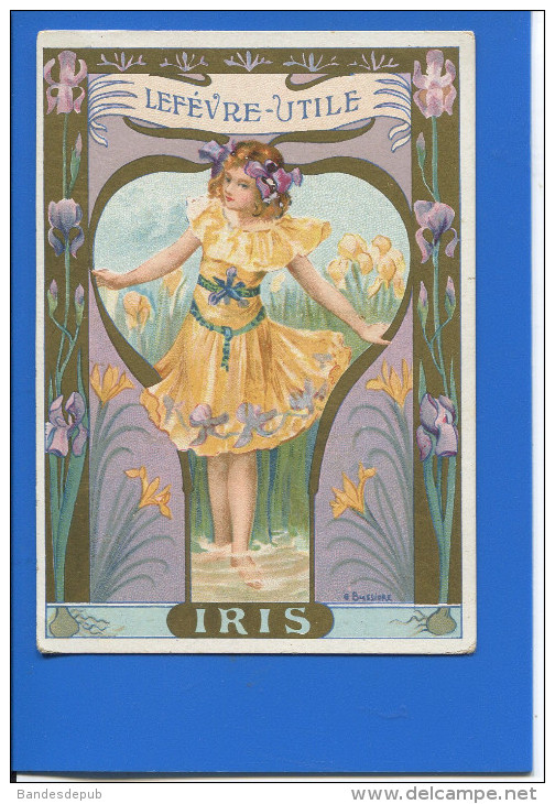 LU LEFEVRE UTILE ART NOUVEAU BUSSIERE ENFANT FLEUR CHROMO DOREE PECAUD PETITE FILLE IRIS - Lu