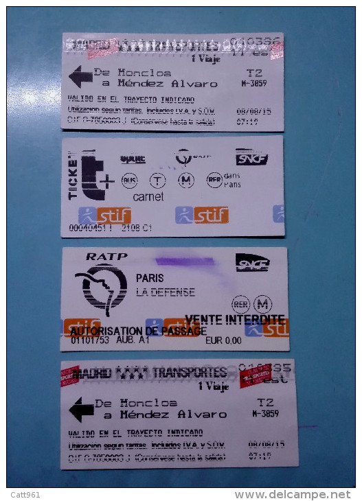 QTY 4 VARI TRAIN TRENO TICKET MADRID TRANSPORTES - STIF RAPT SNCF  FRANCE  USATO - Europa