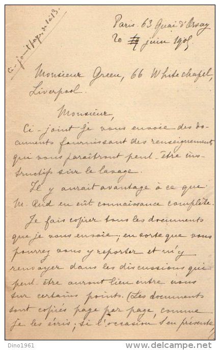 VP3585 - Tabac - Lettre + Note De Renseignements à L´inttention De Mr GREEN De LIVERPOOL - Dokumente