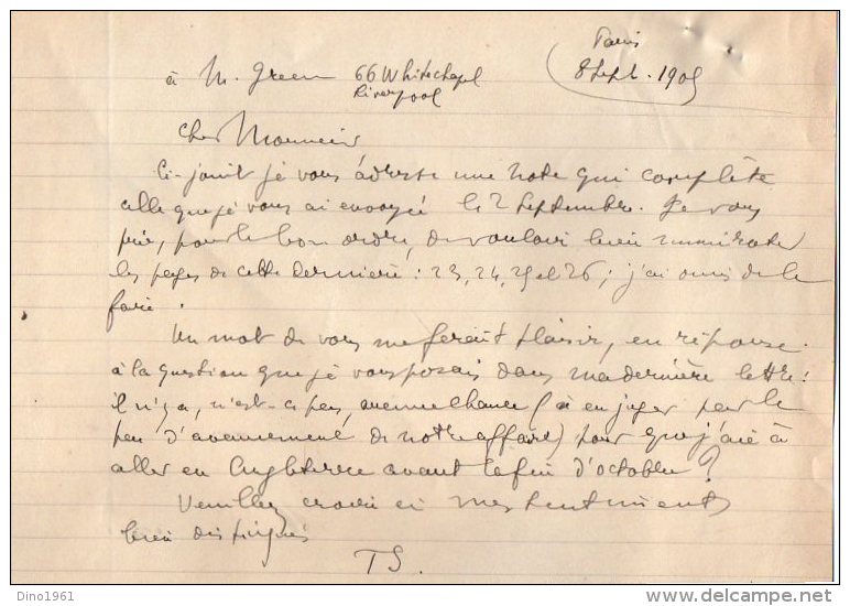 VP3588 - Tabac - Lettre + Note De Renseignements à L'intention De Mr GREEN De LIVERPOOL - Mr SCHLOESING à PARIS - Documenten