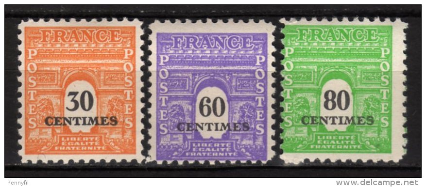 FRANCIA - 1945 Scott# 523A+523D+523E * - 1944-45 Triomfboog