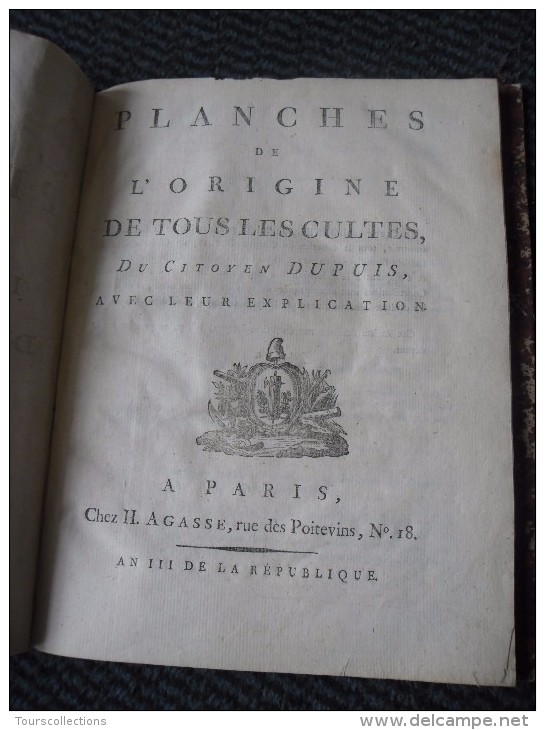 DUPUIS Planches De L'origine De Tous Les Cultes. Paris, Agasse, An III 1794 Astrologie Franc Maçon Astronomie Religion - 1701-1800