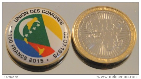 Comores 1100 Francs 2015 Bimetal Couleurs Drapeau - Comoren