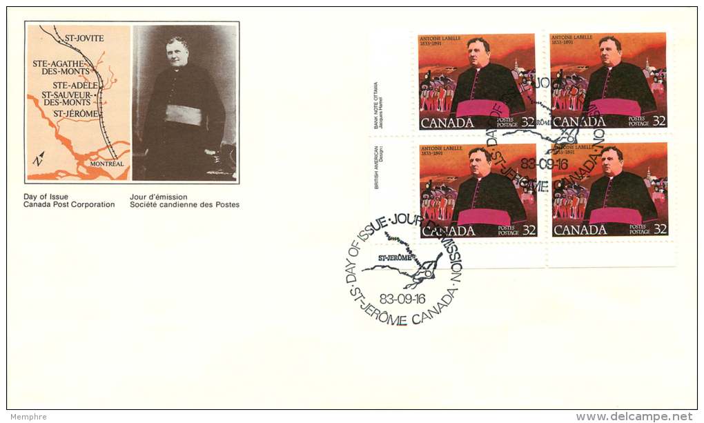 1983  Antoine Labelle  Sc 998  Inscription Block Of 4 - 1981-1990