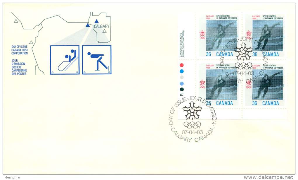 1987  Winter Olympic Games  Speed Skating  Sc 1130  Inscription Block Of 4 - 1981-1990