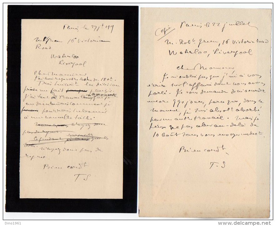 VP3598 - Tabac - Lot Divers Documents - Lettre De Mr GREEN à L´Hotel Du Croissant à PARIS & Dessins - Documents