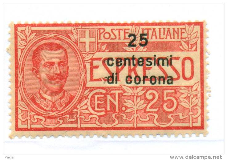 DALMAZIA 1921  ESPRESSO SOPRASTAMPATO 25 C. SU 25  ROSSO MNH**  LUSSO - Dalmatie