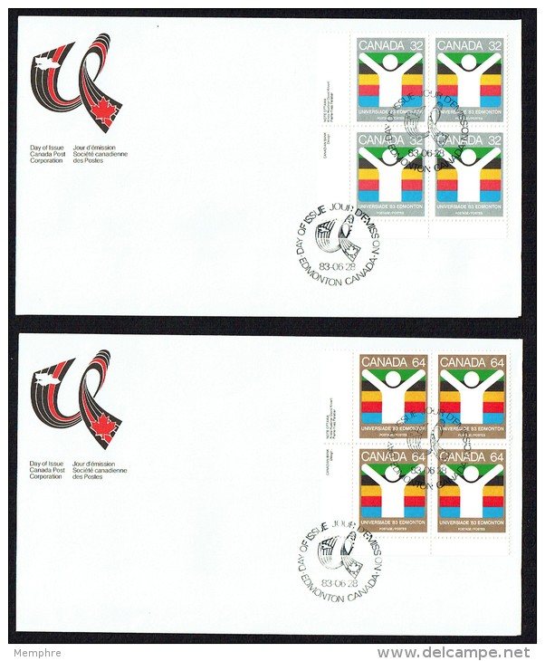 1983  World University Games  Sc 981-2  Two Inscription Blocks Of 4 - 1981-1990