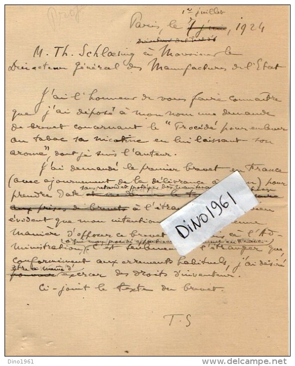 VP3602 -Tabac - Lettres Du Laboratoire De Recherches Scientifiques Coloniales & Mr SCHLOESING à PARIS - Documentos