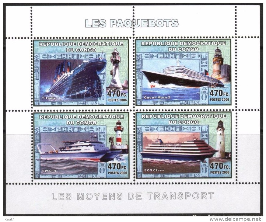 R. D. Du Congo 2006 - Phares, Paquebots, Titanic - BF 4 Val ** Neufs // Mnh - Neufs