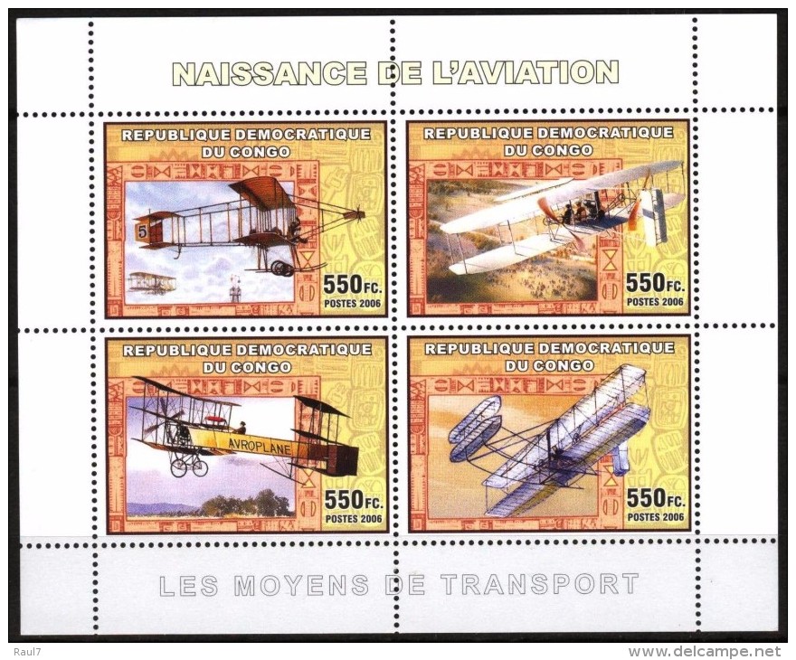 R. D. Du Congo 2006 - Naissance De L'aviation, Vieux Avions - BF 4 Val ** Neufs // Mnh - Ungebraucht