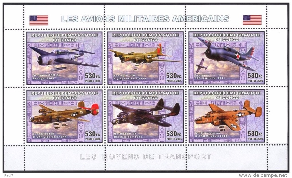 R. D. Du Congo 2006 - Avions Militaires Américains 2e Guerre Mondiale - BF 6 Val ** Neufs // Mnh - Ungebraucht