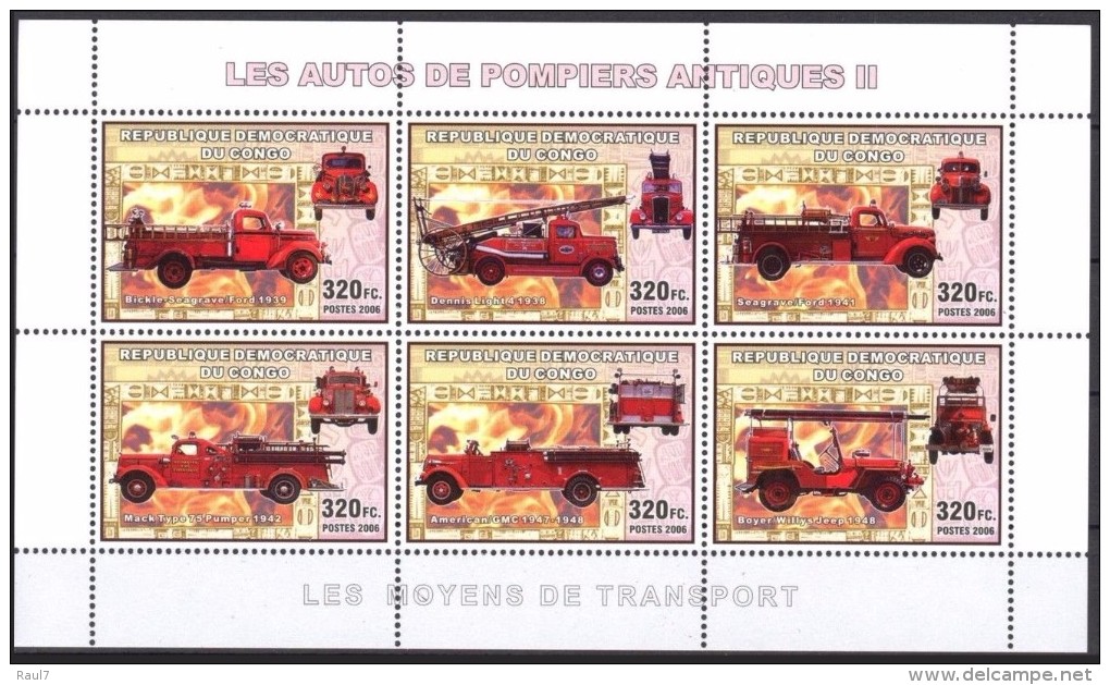 R. D. Du Congo 2006 - Véhicules Pompiers Antiques II - BF 6 Val ** Neufs // Mnh - Neufs