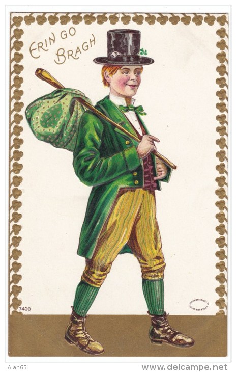 St. Patricks Day, Erin Go Bragh, Man In Green Fashion, C1900s/10s Vintage Embossed Postcard - Saint-Patrick's Day