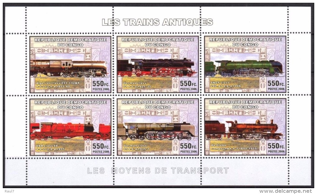 R. D. Du Congo 2006 - Trains Antiques A Vapeur - BF 6 Val ** Neufs // Mnh - Ungebraucht