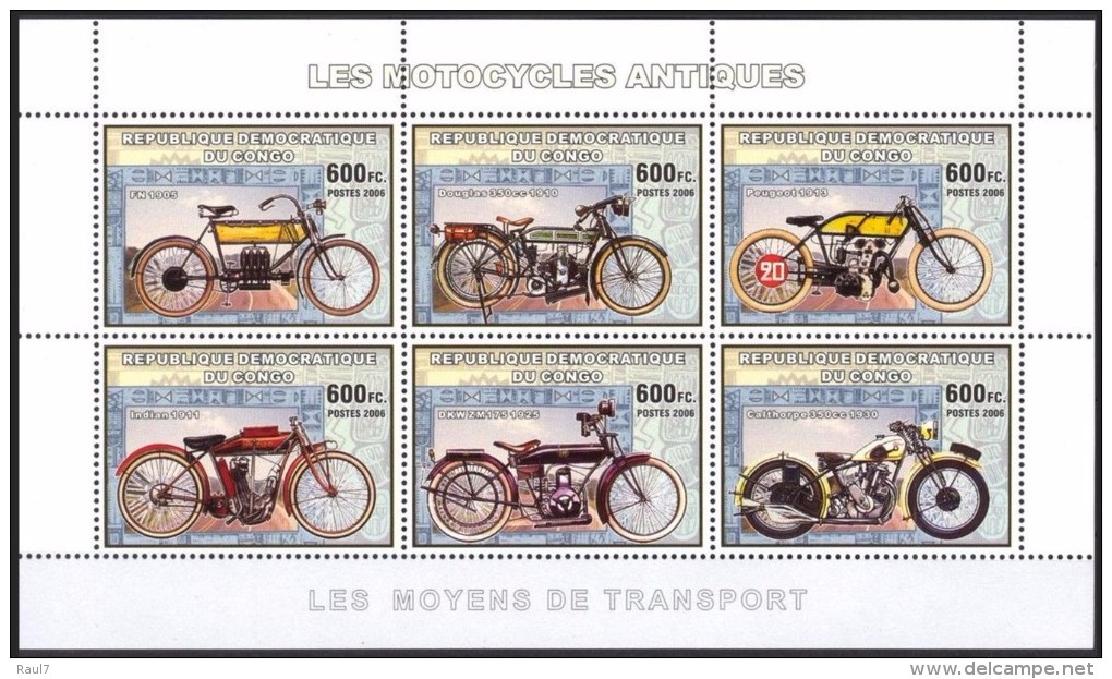 R. D. Du Congo 2006 - Motocycles Antiques - BF 6 Val ** Neufs // Mnh - Mint/hinged