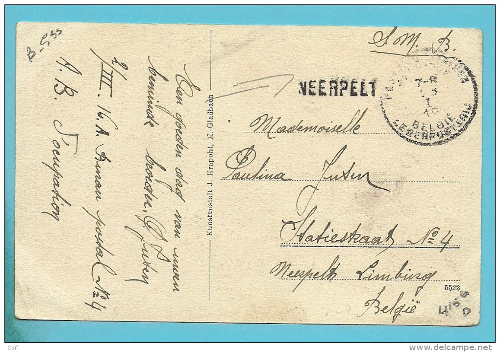 Kaart (WILLICH)met Stempel PMB , Met Naamstempel NEERPELT Als Noodstempel Gebruikt Bij Aankomst - Fortune (1919)