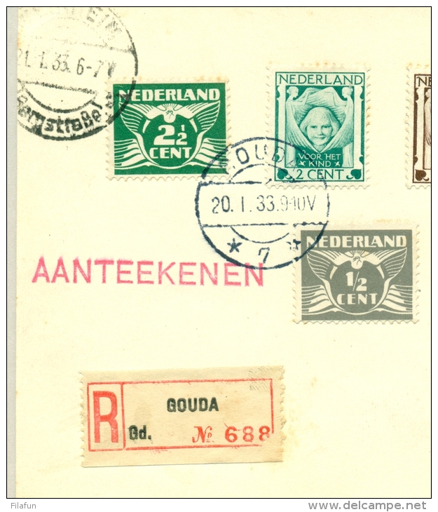 Nederland - 1933 - 1e Kind-serie Compleet Op R-kaartje Van Gouda Naar Duitsland - Laat Gebruik - Brieven En Documenten