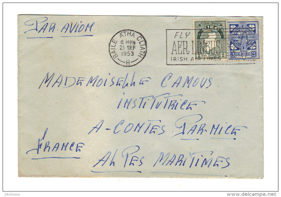Enveloppe De Dublin, Baile Atha Cliath, Eire, Irlande, Aer-Phost, 1953 (16-690) - Posta Aerea