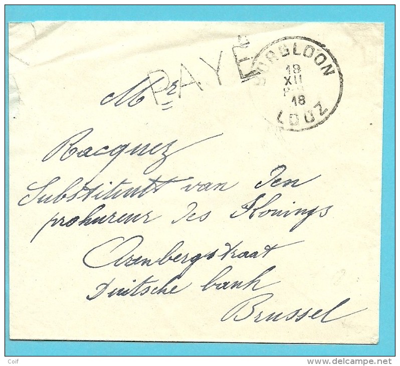 Kaart Met Cirkelstempel BORGLOON / LOOZ Met Stempel PAYE (noodstempel) - Fortune Cancels (1919)