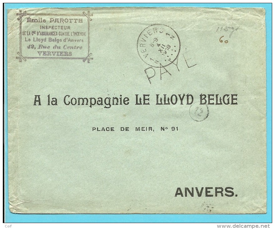 Brief Met Cirkelstempel VERVIERS Met Stempel PAYE (noodstempel) - Fortune Cancels (1919)