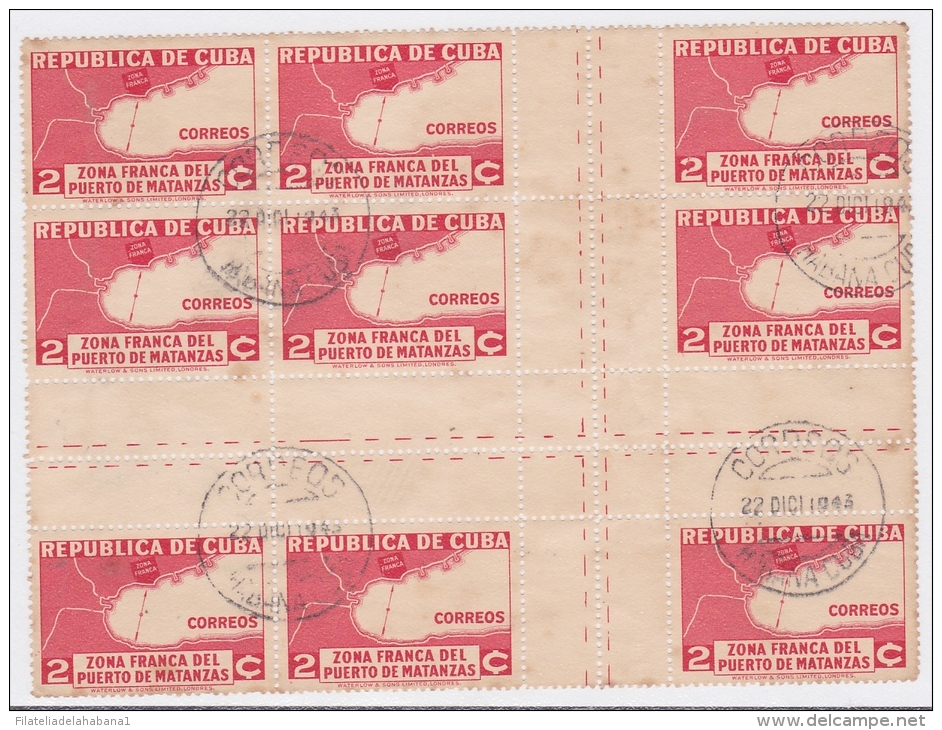 1936-196. (LG277) CUBA. REPUBLICA. 1936. Ed.279CH. 2c ZONA FRANCA CENTRO DE HOJA. CENTER OF SHEET. USED BLOCK 9. - Oblitérés