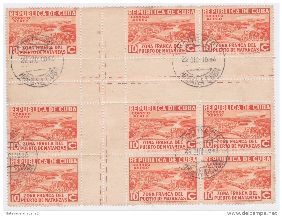 1936-199. (LG280) CUBA. REPUBLICA. 1936. Ed.287CH. 10c ZEPPELIN ZONA FRANCA CENTRO DE HOJA. CENTER OF SHEET. USED BLOCK - Oblitérés