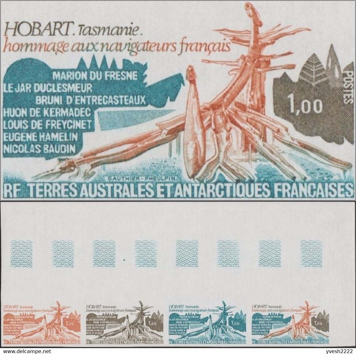 TAAF 1978 Y&T 77. Essais De Couleurs. Navigateurs Français, Avec Erreur, Bruni Au Lieu De Bruny - Oddities On Stamps