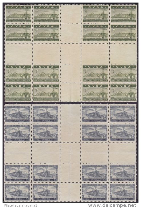 1944-59. (LG297) CUBA. REPUBLICA. 1944. Ed.367-73CH. COLON DISCOVERY CENTRO DE HOJA. CENTER OF SHEET NO GUM BLOCK 16 - Neufs