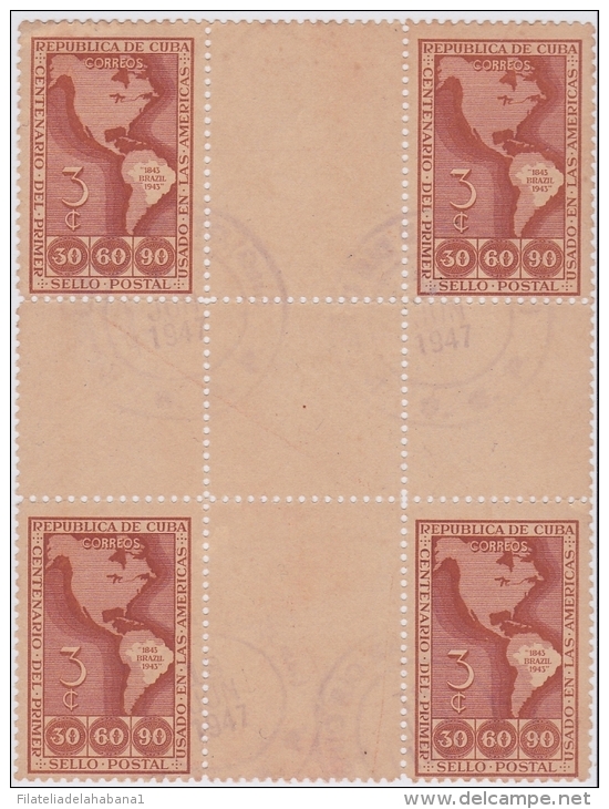 1944-47 CUBA. REPUBLICA. 1944. Ed.375CH. BRAZIL BRASIL CENTENARIAL STAMPS CENTER OF SHEET USED - Gebruikt