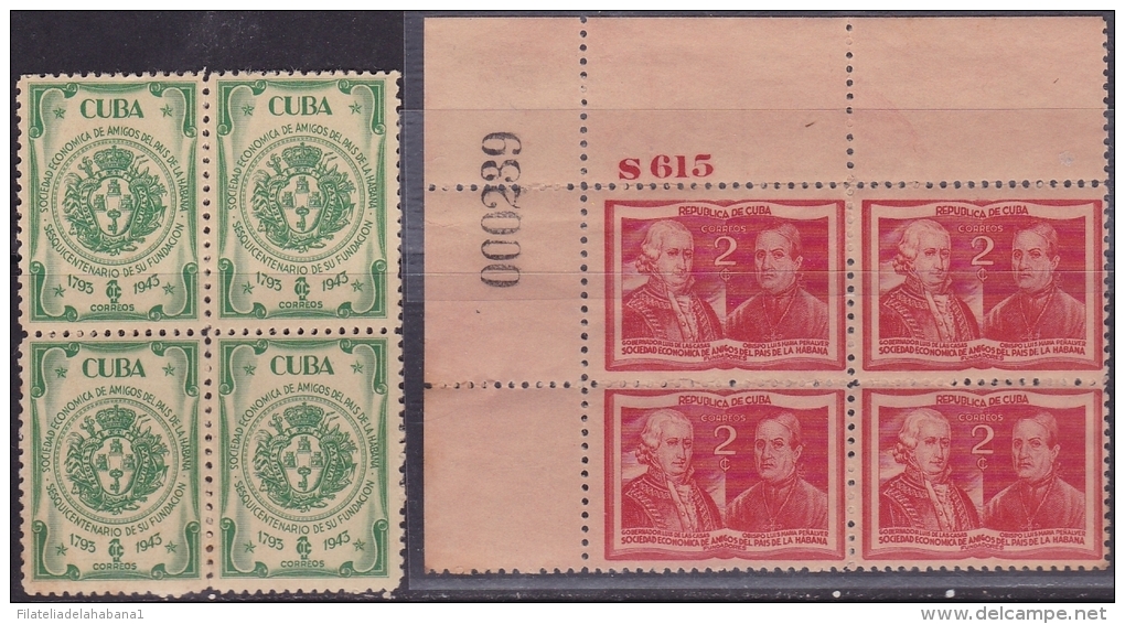 1945-46 CUBA. REPUBLICA. 1945. Ed.376-77. SOC ECONOMICA AMIGOS DEL PAIS ORIGINAL GUM. - Ungebraucht